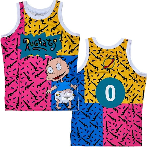 Rugrats Nickelodeon Men's Headgear Classics Tommy Pickles Basketball Jersey (Large, Pink/Yellow/Blue)