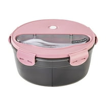 Matoen 3-Compartment Microwave Lunch Box - Leakproof Bento Box for Learners with Spoon & fork, Round Food Container (Pink) - Microwave Safe & Partitioned Meal Prep Box for Educational/Office