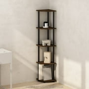 Furinno Turn-N-Tube 5 Tier Corner Bookcase, Particle Board Columbia Walnut/Black, 9 lb