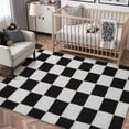 thumbnail image 2 of PureCozy 3'x5' Area Rugs for Entryway Entrance Kitchen Bedroom Office Rugs Modern Soft Shag Non Slip Checkered Washable Rugs, Black & White, 2 of 5