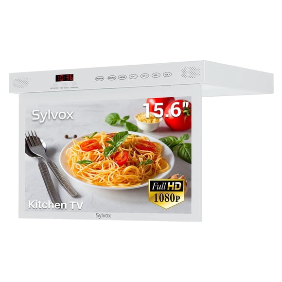 Smart TV SYLVOX Blanco Puro Rotación 360° y Visualización Abatible para Cocina y RV