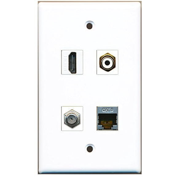 RiteAV - 1 Port HDMI 1 Port RCA White 1 Port Coax Cable TV- F-Type 1 Port Shielded Cat6 Ethernet Wall Plate