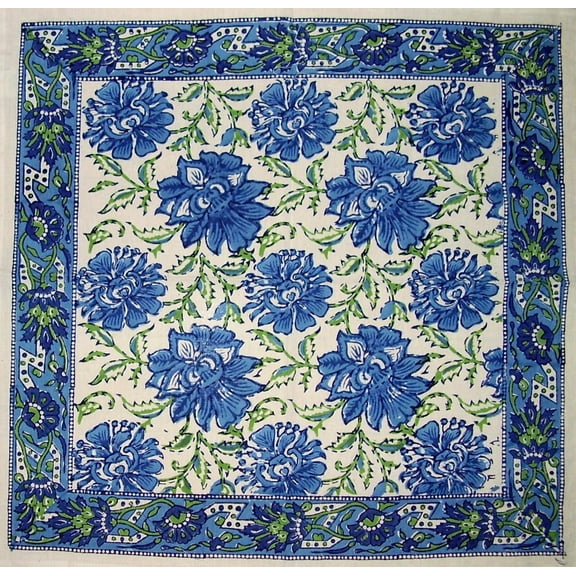 Lotus Flower Block Print  Cotton Table Napkin 20" x 20" Blue