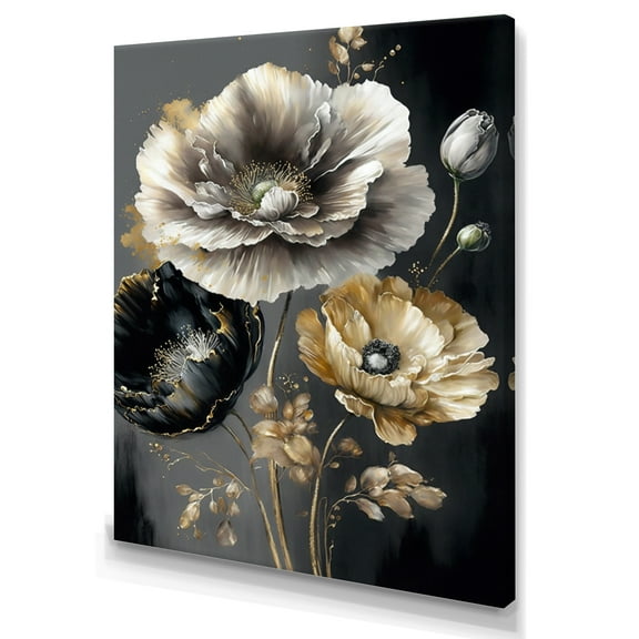 Designart Grey Gold Flower Bouquet I Canvas Wall Art