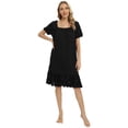 thumbnail image 2 of Women Short Sleeve Nightgowns Square Neck Sleepshirts Sleepwear Sexy Lace Trim Night Gowns Soft Short Lace Panel Nightdress Pajama Shirts,Black S-2XL, 2 of 7