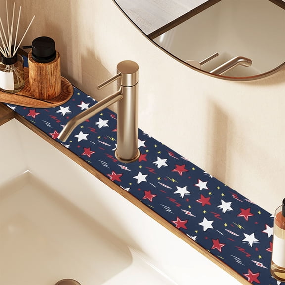 Faucet Mat for Kitchen Sink 30'' Sink Splash Guard Mat Super Absorbent Fast Drying Drain Pad Red Yellow Stars Sparks Lightning 2 Pack