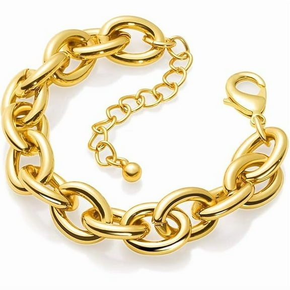 ZLC Gold Bracelets for Women 14k Gold Plated Chunky Thick Large Link Chain Bracelet
