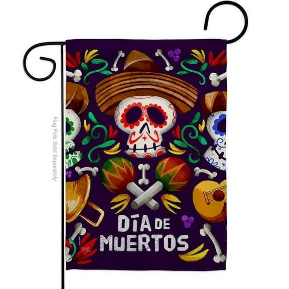 Breeze Decor G162090-BO Dia De Muertos Skulls Garden Flag Fall Day of Dead 13 x 18.5 in. Double-Sided Decorative Vertical Flags for House Decoration Banner Yard Gift