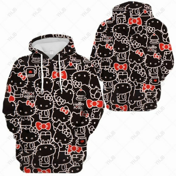 Hello Kitty Print Hoodie Harajuku Women‘s  Spring Hoodies Kawaii Cute Casual Aesthetic Oversize Top Woman Girls Loose Sweatshirt HOEMLIN