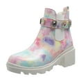 thumbnail image 6 of Rokment Sparkly Rhinestones Platform Combat Boots for Women Fashion Bling Leather Chunky High Heel Dress Ankle Booties Fall Winter Multicolour Size 9.5, 6 of 7