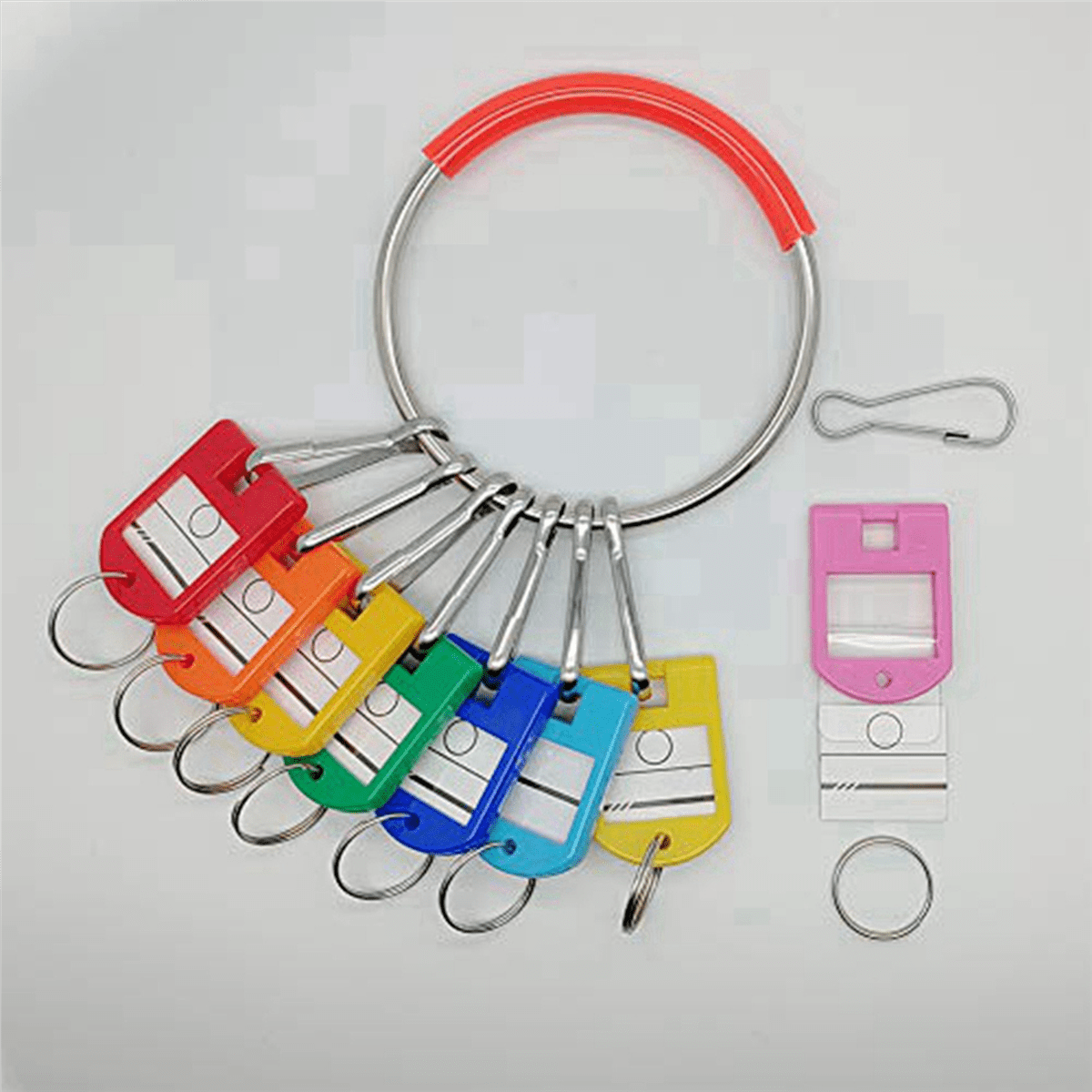2X Portable Metal Ring Key Organizer with 16 Spring Hooks & Key Tags with Ring and Label Window,2 x Ring Key Organizer,Multicolor