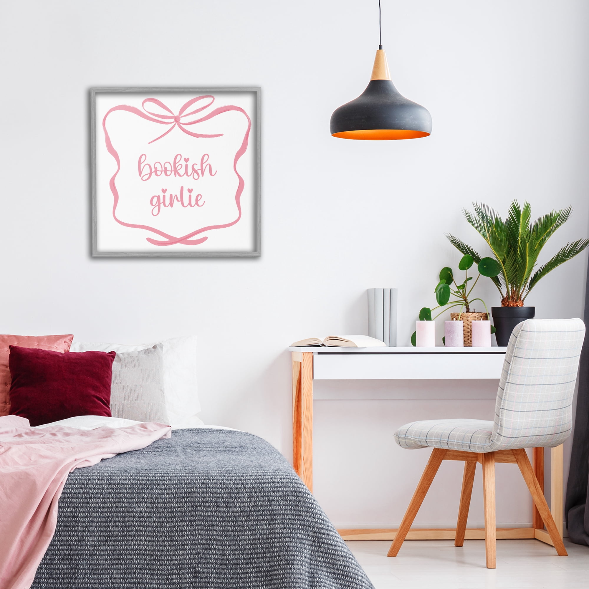 Stupell Industries Bookish Girlie with Bow Gray Framed Giclee Art, design by Lucille Price