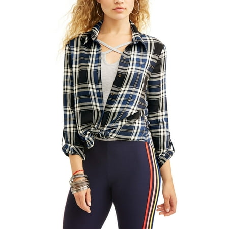 Heritage Plaid Shirt - Juniors' Plaid Button Front Blouse & Caged T-Shirt 2Fer
