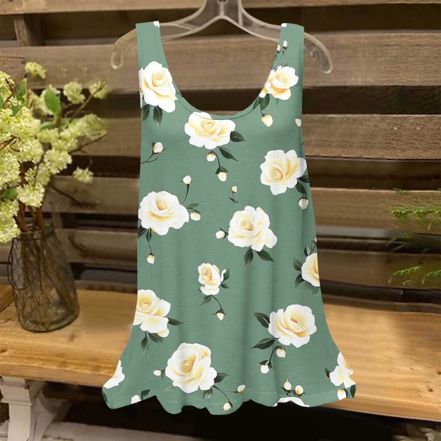 Amzcrzy Tops Débardeur pour Femmes Décontracté Col Rond Camisole pour Femmes Tendance Imprimé Floral Sans Manches Tops d'Été