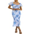 thumbnail image 4 of Femmes Été Manches Courtes Floral Wrap Froncé Ourlet Plissé Swing Midi Robe de Soleil, 4 of 8