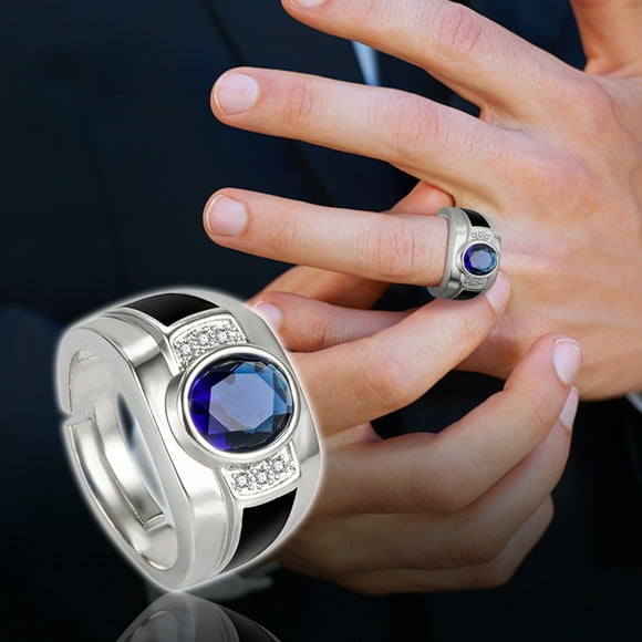 Anillos para mujer, regalos para mujer, anillo de diamantes azules abiertos con incrustaciones de cristal azul para hombre, estilo europeo y de moda.