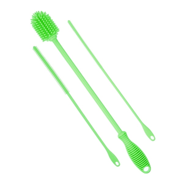 Cepillo de botella de silicona de 12.5" Uxcell con 2 cepillos para pajitas, cepillos limpiadores para limpiar recipientes de cuello estrecho, botellas deportivas, tazas, frascos, vasos, verde