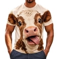 thumbnail image 2 of Men's 3D Funny Animal Graphic T-Shirt Cute Brown Cow Novelty Short Sleeve Crewneck Tees Casual Summer Tops Streetwear Party Holiday Shirts Men T-Shirts, 2 of 5