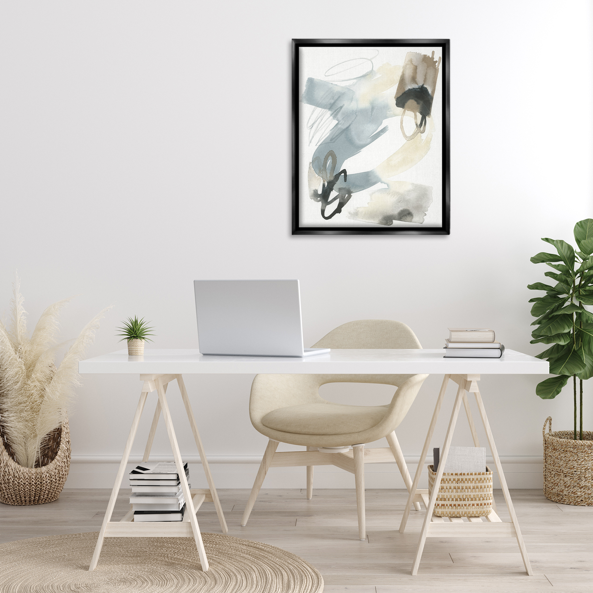 Stupell Industries Watercolor Paint Strokes Abstract Painting Black Floater Framed Canvas Art Print Wall Art, 25 x 31