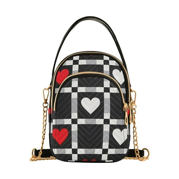 joogoo Women Heart on Checkered Chain Crossbody Bags Shoulder Handbag Phone Purse