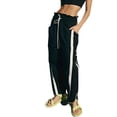 thumbnail image 2 of Women'S Wide Leg Pants Casual Drawstring Elastic Waisted Contrast Color Workout Y2K Track Pants Black XL, 2 of 7