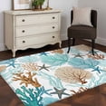 thumbnail image 4 of Coral Stars Washable Area Rugs 4'x6', Summer Sea Teal Green Brown Corals Star Low Pile Throw Living Room Rug Non-Slip Sturdy Edge Binding Carpet for Indoor Entryway Bedside Kitchen, 4 of 9