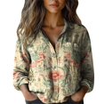 thumbnail image 2 of Bovemsi Women Cotton Shirt Printed Fashion Down Shirts Casual Tops Long Sleeve Blouse, Beige Women's Summer Shirts, XL, 2 of 4