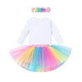 thumbnail image 3 of IBTOM CASTLE 1st/2nd/3rd Birthday Outfit for Baby Girls Bunting Fancy Princess Romper+Rainbow Tutu+Flower Headband 3PCS Clothes Set 2 Years Rainbow, 3 of 8
