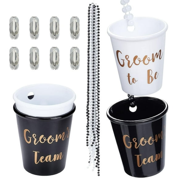 8 Sets Shot Necklace Glass Black and White Groom Team/Groom to Be Shot Glass Necklace with Gold Foil for DIY Bachelor Bachelorette Bridal Party Groom Team Cup
