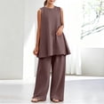 thumbnail image 2 of BaoFuBaoMei Womens Pajama Sets Plus Size 2 Piece Sleeveless Lounge Set Crew Neck Tunic Top and Wide Leg Pants Pjs Fall Loose Sleepwear, 2 of 5