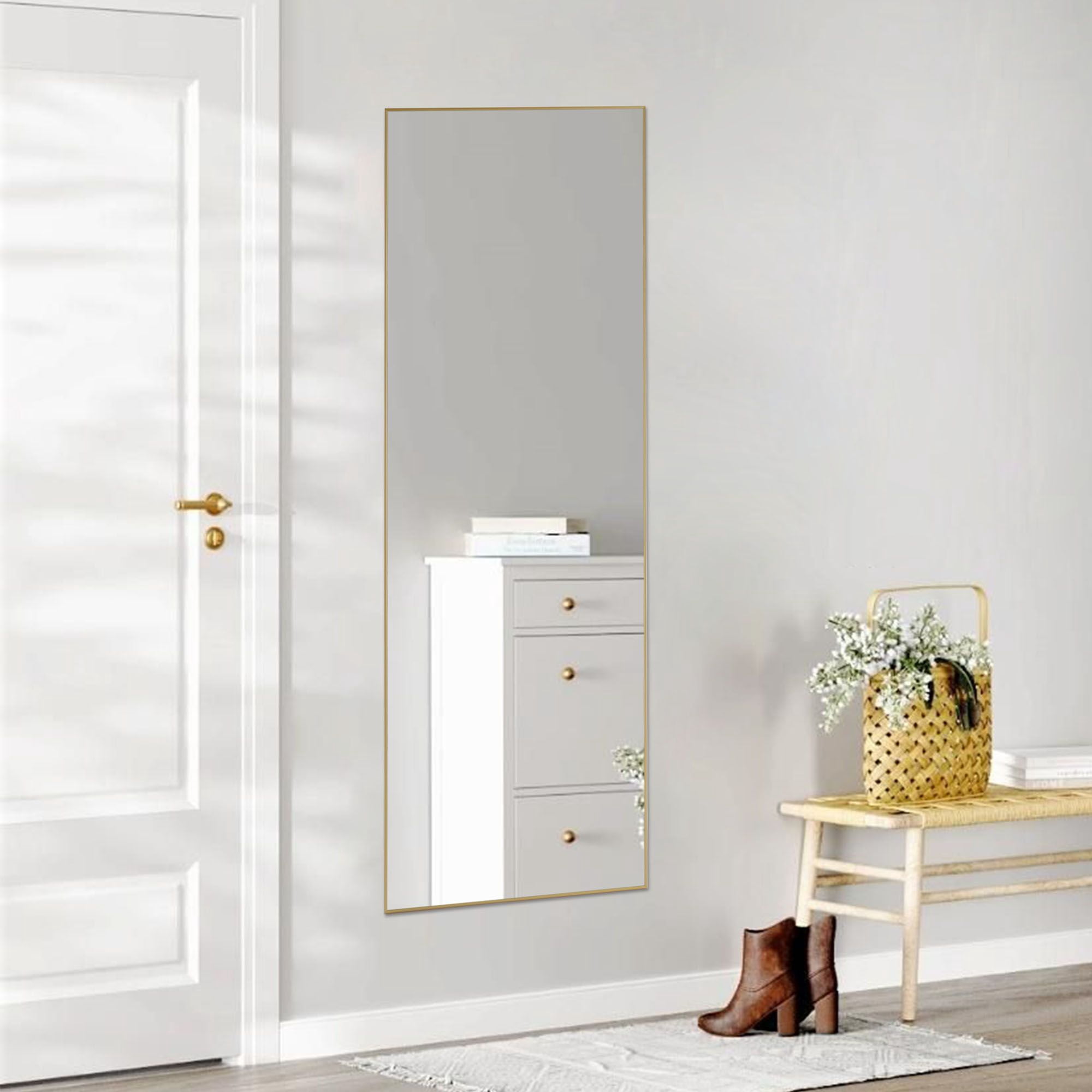64"x21" Full Body Wall Mirror Standing Hanging or Leaning Wall-Mounted Mirrors with Stand Aluminum Alloy Frame Living Room