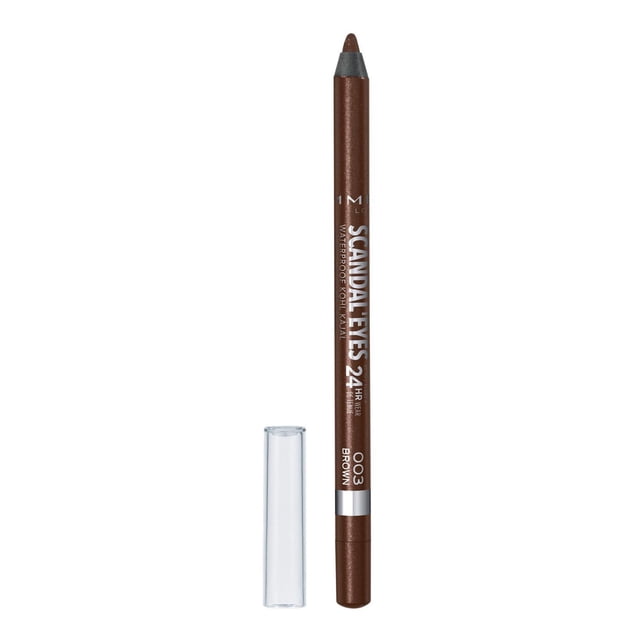 Rimmel Scandaleyes Waterproof Kohl Kajal Liner brown pencil 003 with soft, blendable tip and clear cap, offering smudge-proof long wear and intense colour, ideal as a professional eyeliner pencil for makeup.