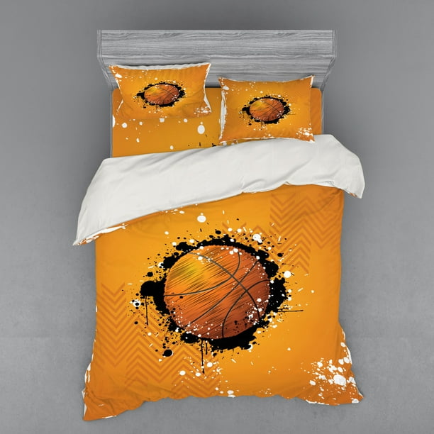 Basketball Duvet Cover Set, Basketball and Paint Splashes on Abstract