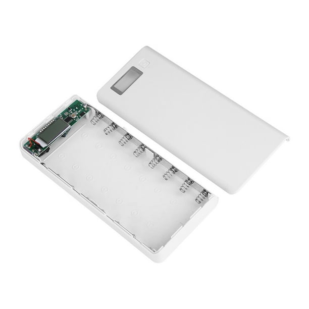 8x18650 batería banco de energía carcasa caja puertos USB duales pantalla LCD blanco