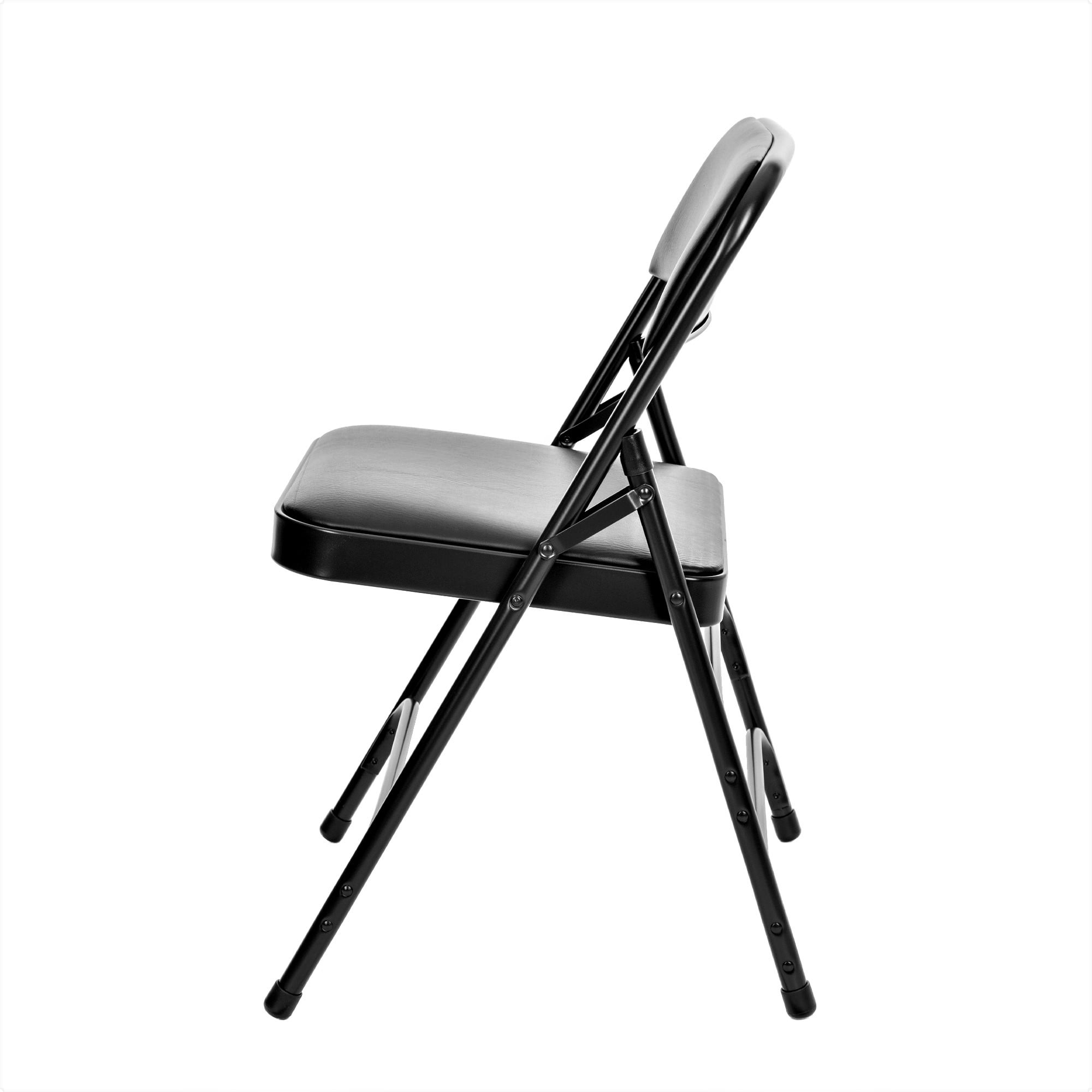 Hampden Furnishings Bernadine Collection Vinyl Triple Brace Folding Chair, Black, Pack of 4