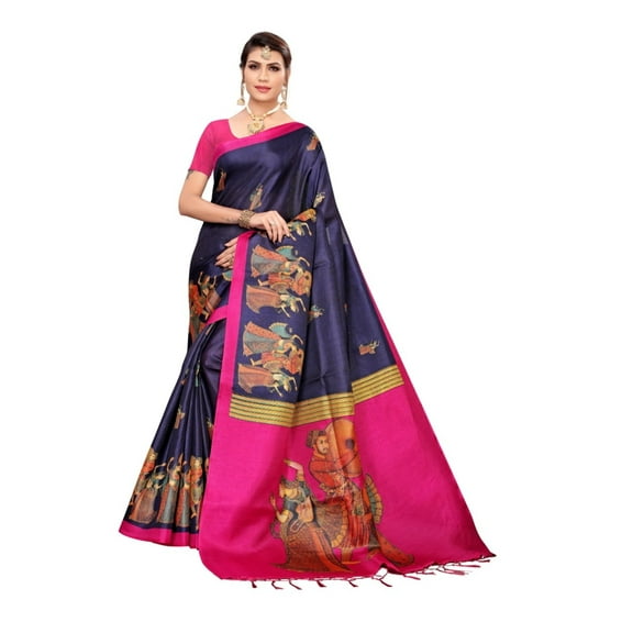 Multi color khadi cotton saree/sari with running blouse For Women/Girls
