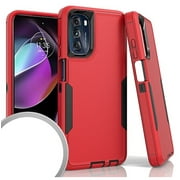 For Motorola Moto G 5G 2022 XT2213DL Tough Cover Case + Tempered Glass - Red