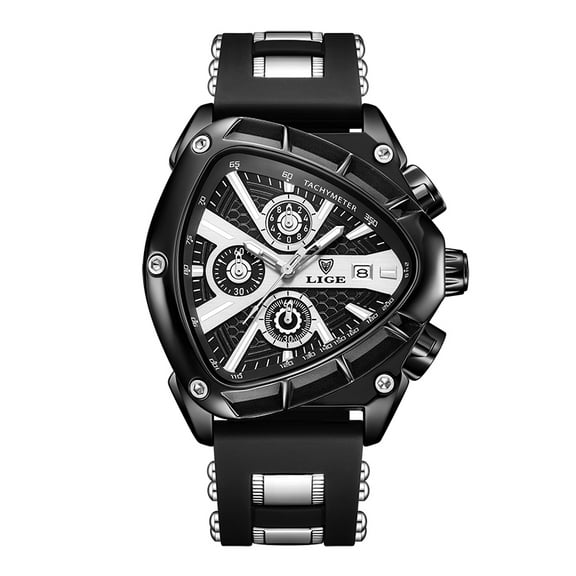 LIGE Sports Triangle Mens Watches Luminous Pointers Fashion Rubber Strap Military Irregular Quartz Wristwat Stainless Steel Luminous Chronograph Luxury Men's Automatic Chronograph Watch Waterproof