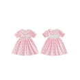 thumbnail image 2 of BemeyourBBs Toddler Baby Girl Summer Smocked Dress Kids Baby Girls Mathers Day Fathers Day Outfit Mama's Girl Daddy's Girl Dress Bow Letter Ruffle Trim Round Neck Short Sleeve A-line Princess Dress, 2 of 9