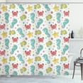 thumbnail image 1 of Ambesonne Cartoon Shower Curtain, Seahorse Crabs Fish, 69"Wx84"L, Teal Mustard Dark Coral, 1 of 3
