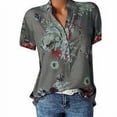 thumbnail image 5 of Chemise pour Femmes Blouse Décontractée Imprimée à Fleurs Chemise Décontractée pour Femmes V Col Haut à Manches Courtes, Gris, XXL, 5 of 5