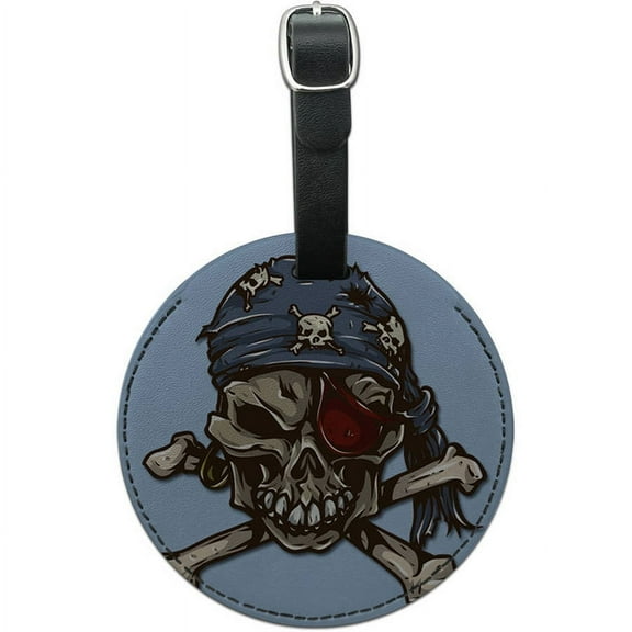 Pirate Skull Round Leather Luggage ID Tag Suitcase Carry-On