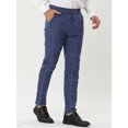 thumbnail image 2 of Lars Amadeus Pantalones a cuadros de negocios para hombre Pantalones de vestir a cuadros con frente plano ajustados Azul marino S, 2 of 6