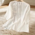 thumbnail image 6 of Summer Women Boho T-Shirts Floral V Neck Embroidered Tops Short Sleeve Loose Casual Flowy Trendy Shirts White 2XL, 6 of 6