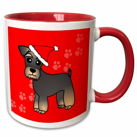 - 3dRose Miniature Schnauzer Banded Brown Base Coat (Salt and Pepper) - Cartoon Dog - Green with Santa Hat - Two Tone Red Mug, 11-ounce