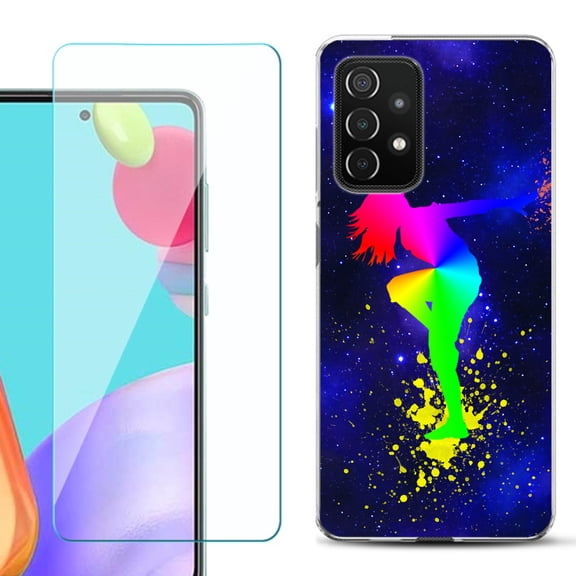Slim-Fit Flexible Gel TPU Phone Case compatible with Samsung Galaxy A52 5G, with Tempered Glass Screen Protector, by OneToughShield ® - Cosmos Dance