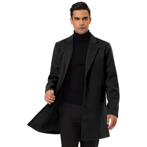 Gabardina para hombre Slim Fit Invierno Solapa con muescas Chaqueta larga de un solo pecho Abrigo X-Large Negro