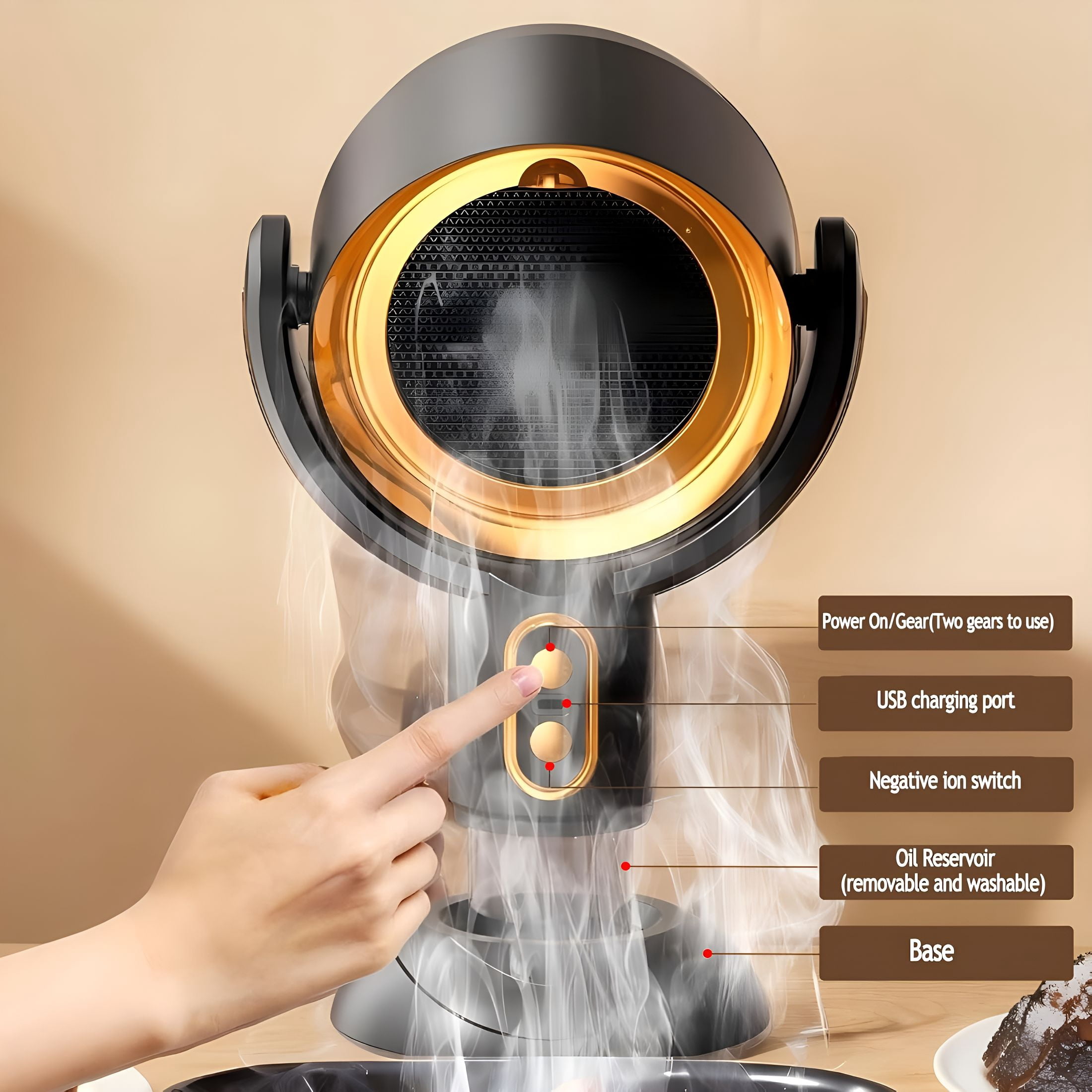 HIBIBUD Purifier for Smoking Indoors,Portable Range Hood for Cooking,Detachable Purifier Fan and Washable Smoke Filter for Indoor Bbq,Hot Pot (Black Gold)