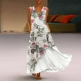 thumbnail image 4 of PENGXIANG Robe Blanche Grande Taille Femme Vintage Col en V Imprimé Floral Sans Manches Robe Maxi, 4 of 6