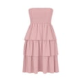 thumbnail image 6 of XUNKUSGA Dresses for Women Trendy Shirred Strapless Mini Tube Top Dress Summer Classic Solid Color Tube Mini Dresses Fashion Tiered Boho Womens Dresses,Pink,XL, 6 of 7